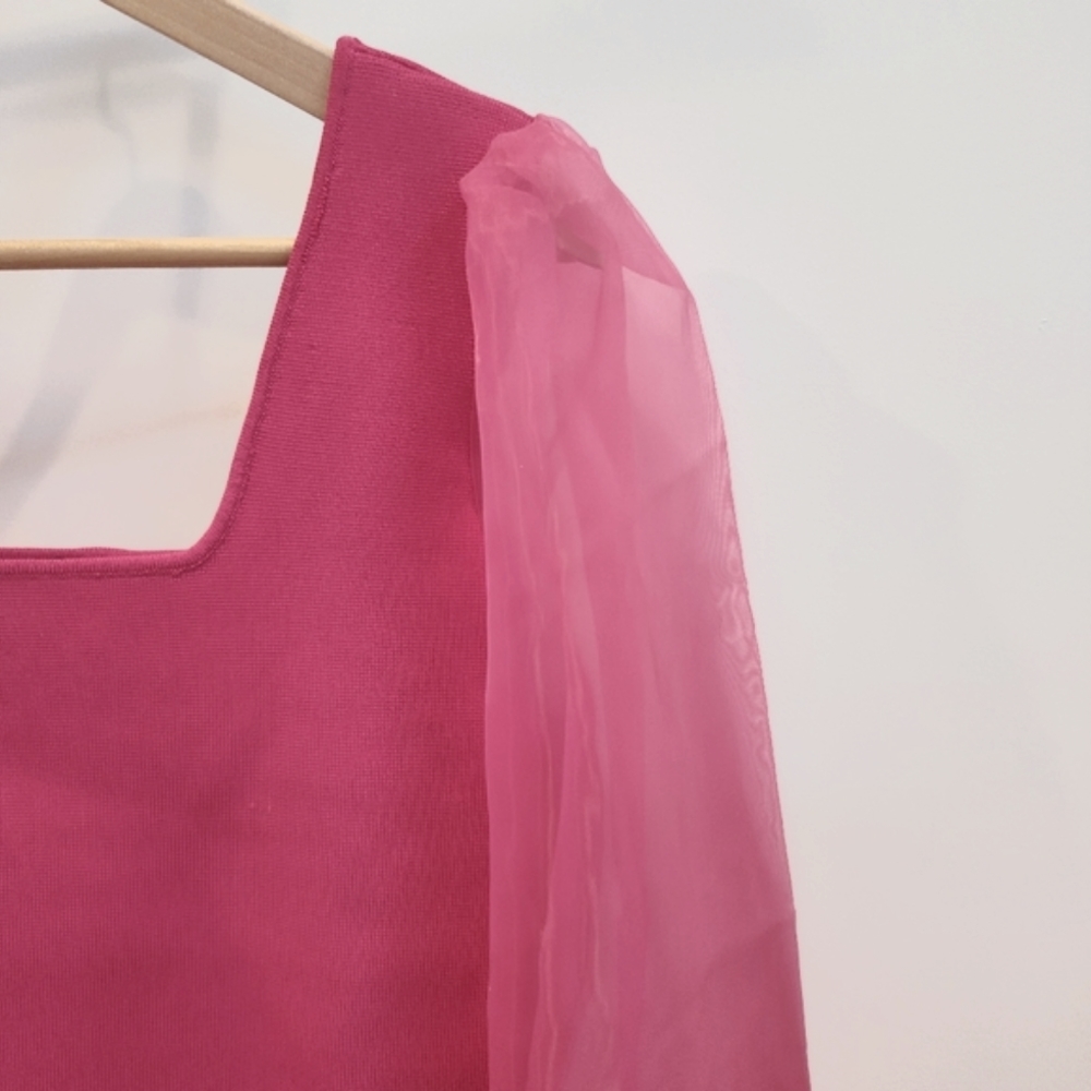 House of Harlow 1960 Sheer Puff Sleeves Knit Top - Picture 4 of 13
